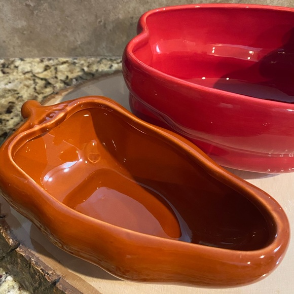 Red Chili Peppers Jalapeños Hot Salsa Chip Dip Serving 2 Bowl Dish Set Ceramic - Picture 11 of 16